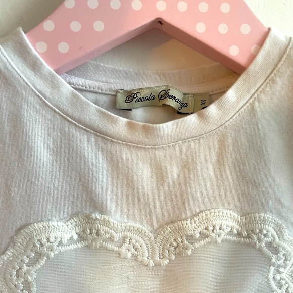 Lace T-Shirt Heart Portrait Portugal Designer Piccola Speranza White Girl’s 4T - Picture 2 of 6